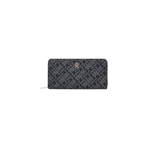 Black Tommy Hilfiger print zip wallet for women with gold-tone logo