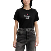 Tommy Hilfiger black printed organic cotton women’s t-shirt with white tommy girl text and red white blue star logo