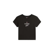 Tommy Hilfiger black printed organic cotton women’s t-shirt with short sleeves and white tommy girl logo and star emblem