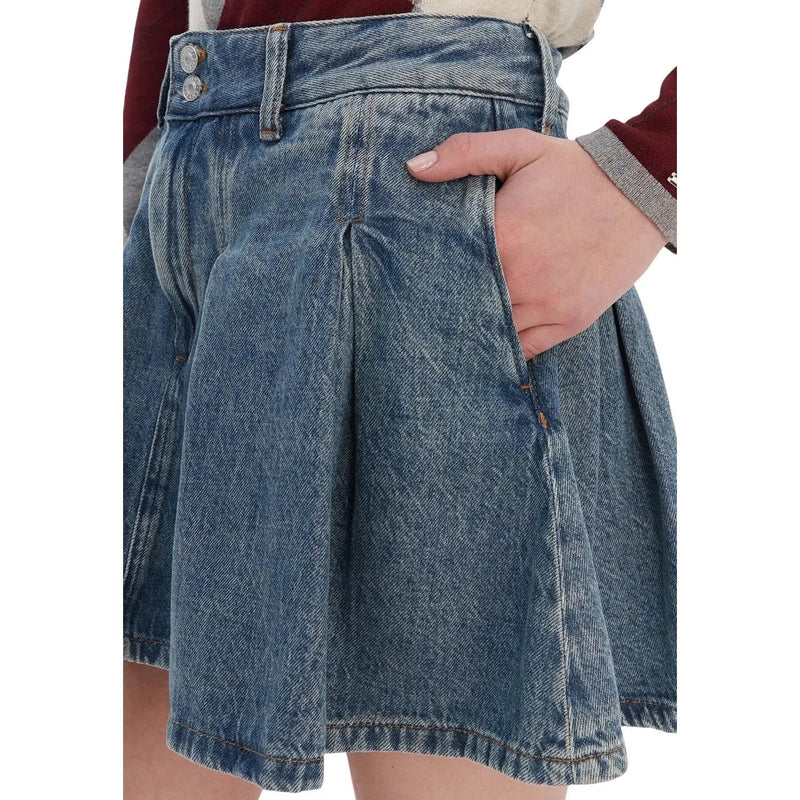 Tommy Hilfiger blue high-waisted organic cotton denim skirt with faded wash and pleated design for women