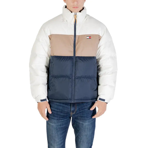 Tommy hilfiger men’s colorblock puffer jacket.