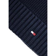 Tommy Hilfiger Dunkelblaue Kaschmirmütze für Herren mit gerippter Strickstruktur und gesticktem Flaggenlogo, Vorderansicht