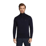 Tommy Hilfiger Kaschmirpullover für Herren in Marineblau mit halben Reißverschlusskragen, Vorderansicht