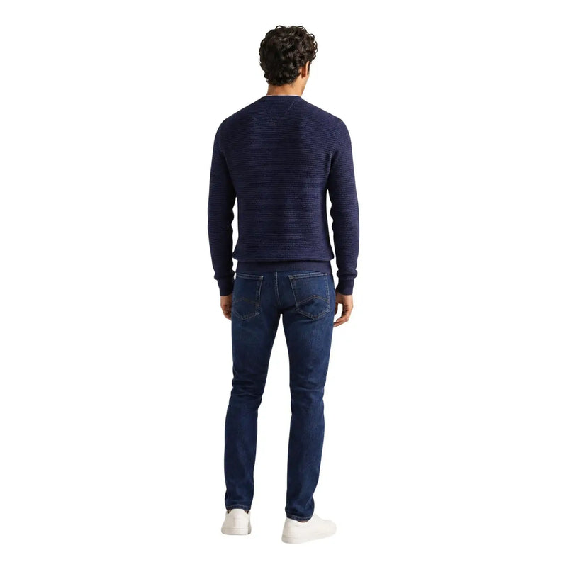 Tommy Hilfiger Pull en cachemire pour homme, bleu marine, en maille côtelée, col rond et manches longues, vue de face