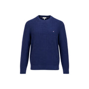 Tommy Hilfiger Pull en cachemire pour homme, bleu marine, maille texturée, petit logo brodé, vue de face