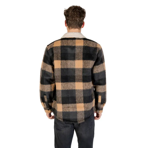 Men’s black and tan plaid button-up shirt with cream collar from Tommy Hilfiger Blazer collection