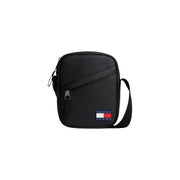 Tommy Hilfiger Schwarze Umhängetasche für den täglichen Gebrauch, minimalistisches Design und Flaggenaufnäher, Vorderansicht