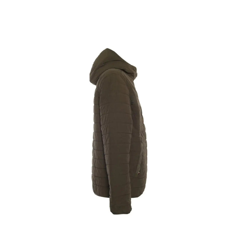 Tommy Hilfiger Denim men green quilted hooded jacket with sleek modern design for fall winter use