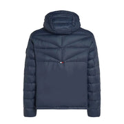 Tommy Hilfiger Denim men hooded jacket in dark navy blue polyamide with quilted design and puffer style