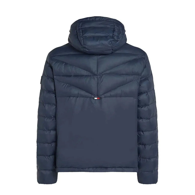 Tommy Hilfiger Denim men hooded jacket in dark navy blue polyamide with quilted design and puffer style