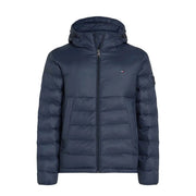 Tommy Hilfiger Denim men hooded jacket in dark navy blue polyamide with quilted design and logo on the left chest