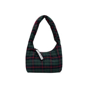 Tommy Hilfiger green checked zip handbag made of dark green and red plaid quilted fabric with inside pocket