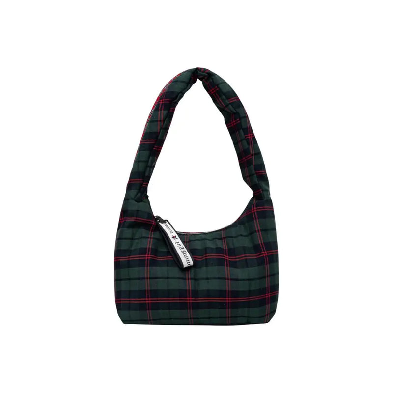 Tommy Hilfiger green checked zip handbag made of dark green and red plaid quilted fabric with inside pocket