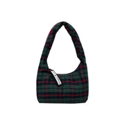 Tommy Hilfiger green checked zip handbag made of dark green and red plaid quilted fabric with inside pocket