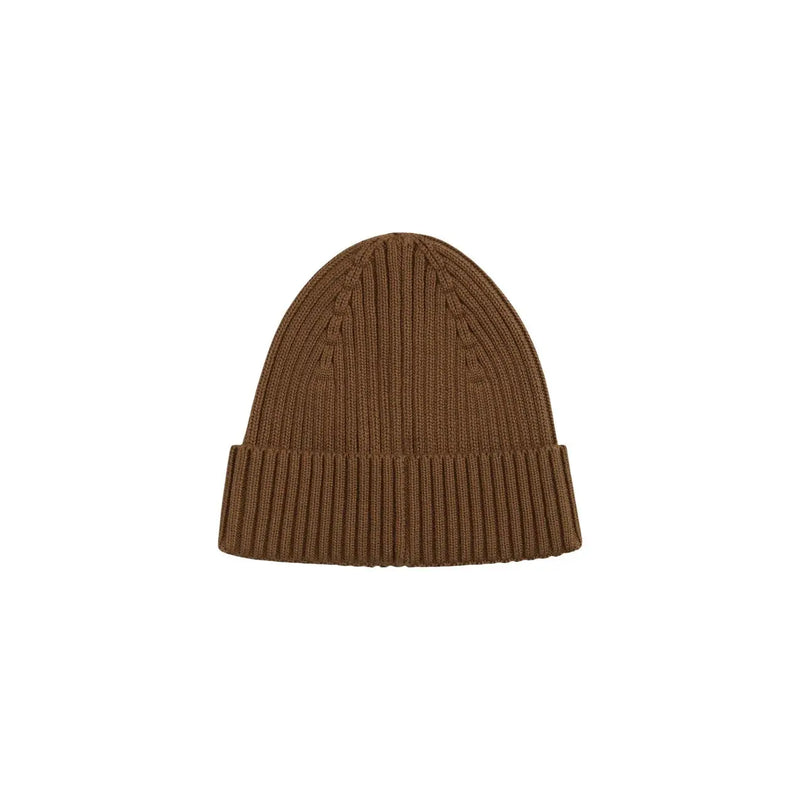 Tommy Hilfiger Bonnet Heritage pour homme en maille côtelée marron avec revers, vue de face