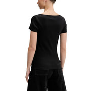 Tommy Hilfiger Jeans black ribbed knit short-sleeved women T-shirt with rounded neckline and square neck detail