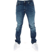 Tommy Hilfiger jeans for men in dark blue denim with slim fit and subtle fading along thighs, front view