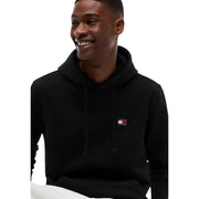 Tommy Hilfiger Jeans Schwarzer Herren-Hoodie aus Bio-Baumwolle mit kleinem, gesticktem Logo auf der Brust