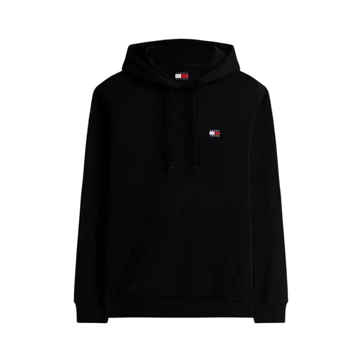 Tommy Hilfiger Jeans men black organic cotton hoodie sweatshirt with small embroidered logo and matching drawstrings