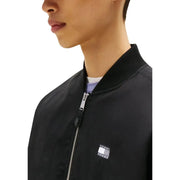 Tommy hilfiger jeans men blazer black bomber jacket with silver zipper and signature flag patch on the chest
