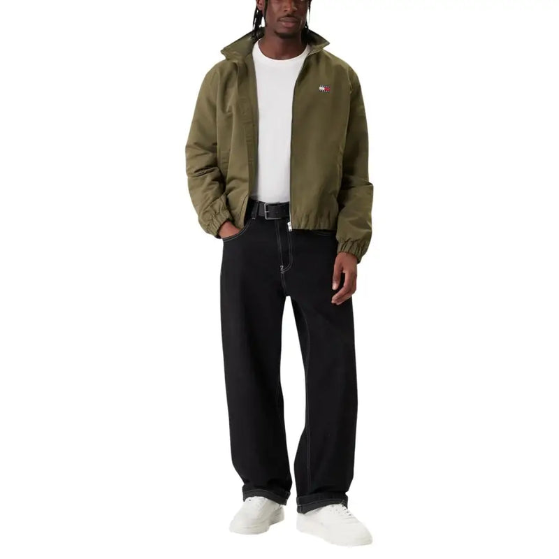 Olive green hooded jacket with small embroidered logo on left chest from Tommy Hilfiger Jeans men blazer collection