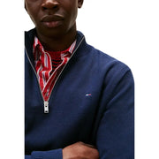 Marineblauer Strickpullover mit halbem Reißverschluss für Herren aus Bio-Baumwolle von Tommy Hilfiger Jeans mit Logo auf der Brust