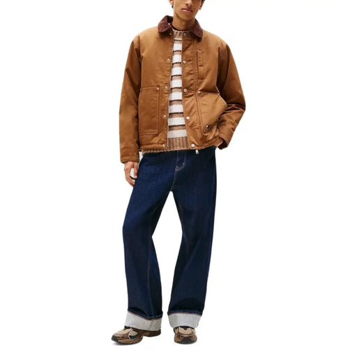 Men’s brown workwear jacket with contrasting collar from Tommy Hilfiger Jeans for fall winter