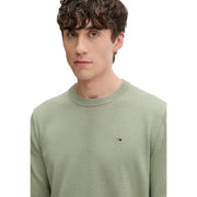 Tommy Hilfiger jeans men green organic cotton ribbed-knit crewneck sweater with small flag logo on left chest
