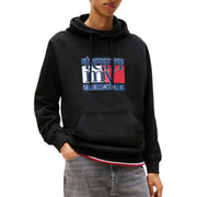 Men’s black hooded sweatshirt with multicolor Tommy Hilfiger logo in organic cotton