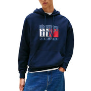 Men’s navy blue Tommy Jeans hoodie with front pouch pocket, made from organic cotton