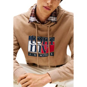 Men’s tan hoodie with plaid collar and Tommy Jeans logo from Tommy Hilfiger
