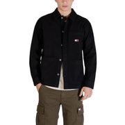 Schwarz Tommy Hilfiger Arbeitsjacke mit Knopfverschluss und Logo-Aufnäher auf der Brust in Tommy Hilfiger Jeans Herrenhemden-Kollektion