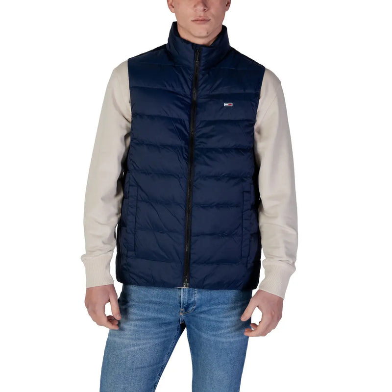 Tommy Hilfiger Jeans men sleeveless jacket blue navy blue quilted puffer vest with black zipper and logo on chest