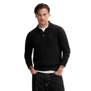 Black tommy hilfiger slim polo sweater with ribbed cuffs and hem made from organic cotton for men