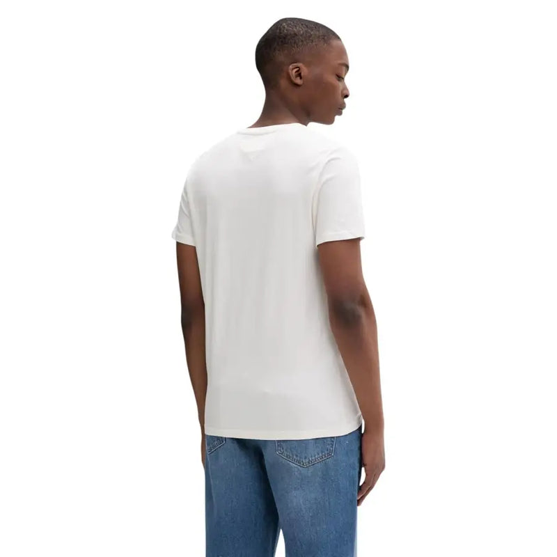 Tommy Hilfiger Jeans Slim-Fit-T-Shirt für Herren aus beiger Baumwolle mit Rundhalsausschnitt und kurzen Ärmeln