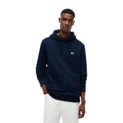 Navy blue Tommy Hilfiger Jeans men sweatshirt hoodie with small embroidered logo on chest in cotton fabric