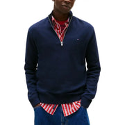 Tommy Hilfiger Jeans men navy blue half-zip sweatshirt with red and white striped inner collar detail