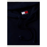 Black tommy hilfiger jeans men sweatshirt hoodie with classic logo patch and drawstrings in cotton material