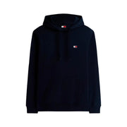 Black tommy hilfiger jeans men’s sweatshirt hoodie with small embroidered logo and matching drawstring hood