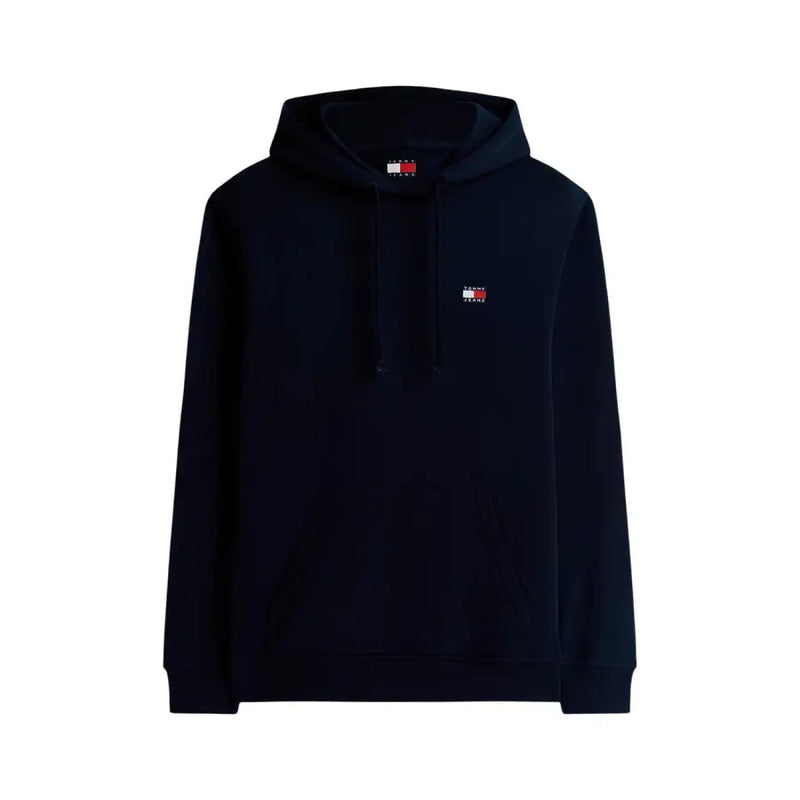 Black tommy hilfiger jeans men’s sweatshirt hoodie with small embroidered logo and matching drawstring hood