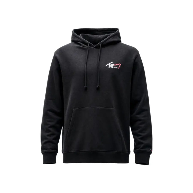 Black tommy hilfiger hoodie with subtle embroidered logo on chest from tommy hilfiger jeans men sweatshirts collection