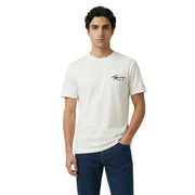 White Tommy Hilfiger Jeans men t-shirt in cotton with a red and black logo on the chest