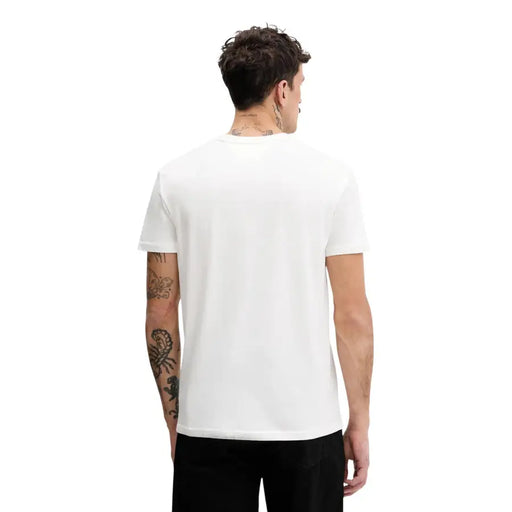 Weißer Kurzarm mit Rundhalsausschnitt t-shirt aus Baumwolle Tommy Hilfiger Jeans Herrenkollektion in Beige mit Print S