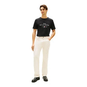 Schwarzes Tommy Hilfiger Baumwoll-T-Shirt mit weißem Logo und Flaggenemblem für Herren, Freizeitkleidung