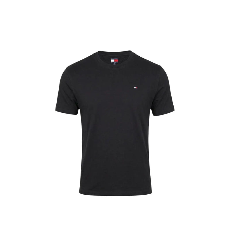 Tommy Hilfiger Jeans men black short-sleeved crew neck t-shirt with small embroidered flag logo on left chest