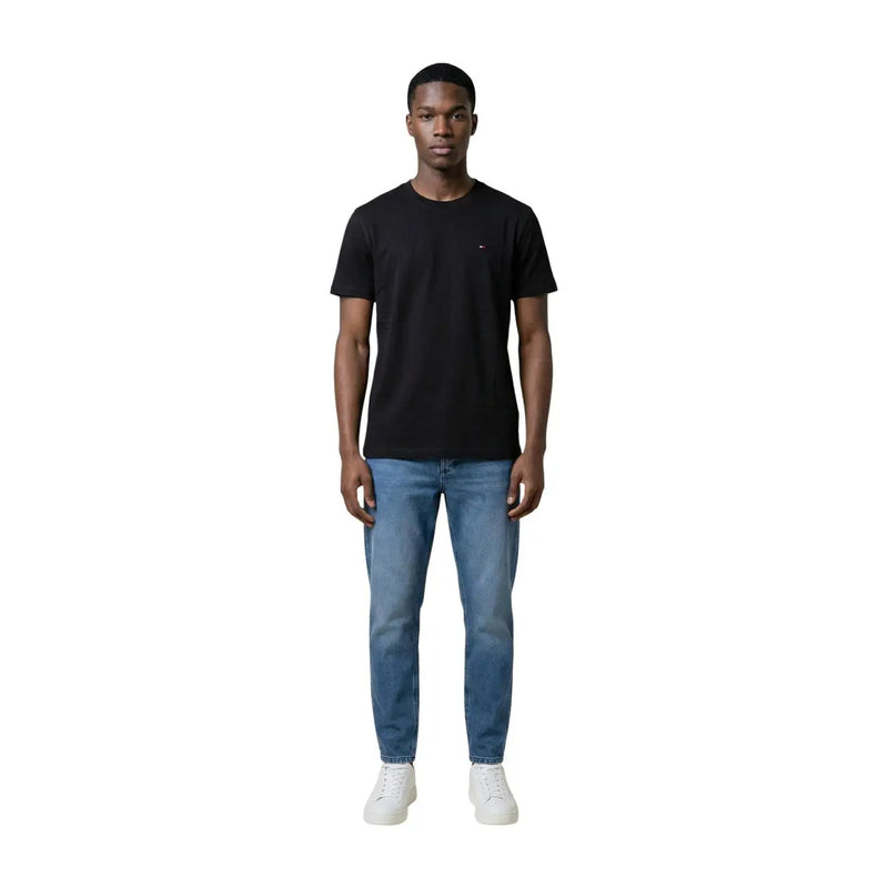 Black short-sleeved crew neck cotton t-shirt with small embroidered logo on left chest by Tommy Hilfiger Jeans men