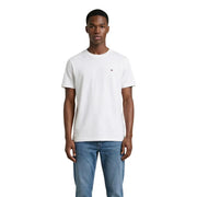 White Tommy Hilfiger crew neck cotton t-shirt for men with a small logo on the left chest from Tommy Hilfiger Jeans