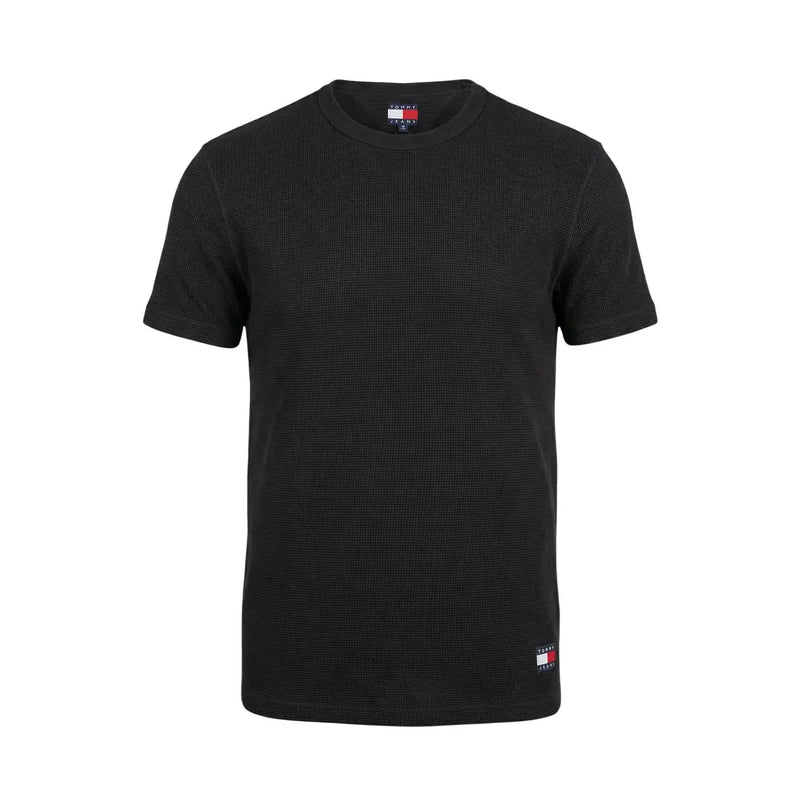 Black tommy hilfiger jeans men t-shirt waffle-knit short-sleeve with classic crew neck and subtle brand logo tags