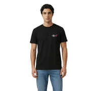 Black Tommy Hilfiger jeans men t-shirt with small embroidered logo on chest and sleeve in cotton fabric