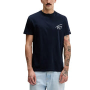 bleu marine Tommy Hilfiger Jeans hommes t-shirt avec logo blanc sur la poitrine gauche, manches courtes et vêtements décontractés